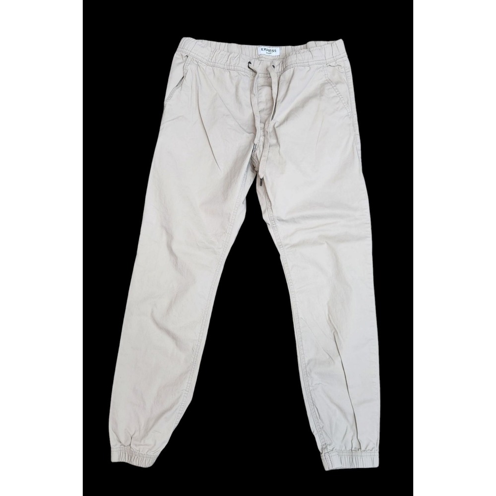 Express‎ Jogger Pants Men's 32 Beige Khaki Tapered 32x29 Elastic Waist Ankles